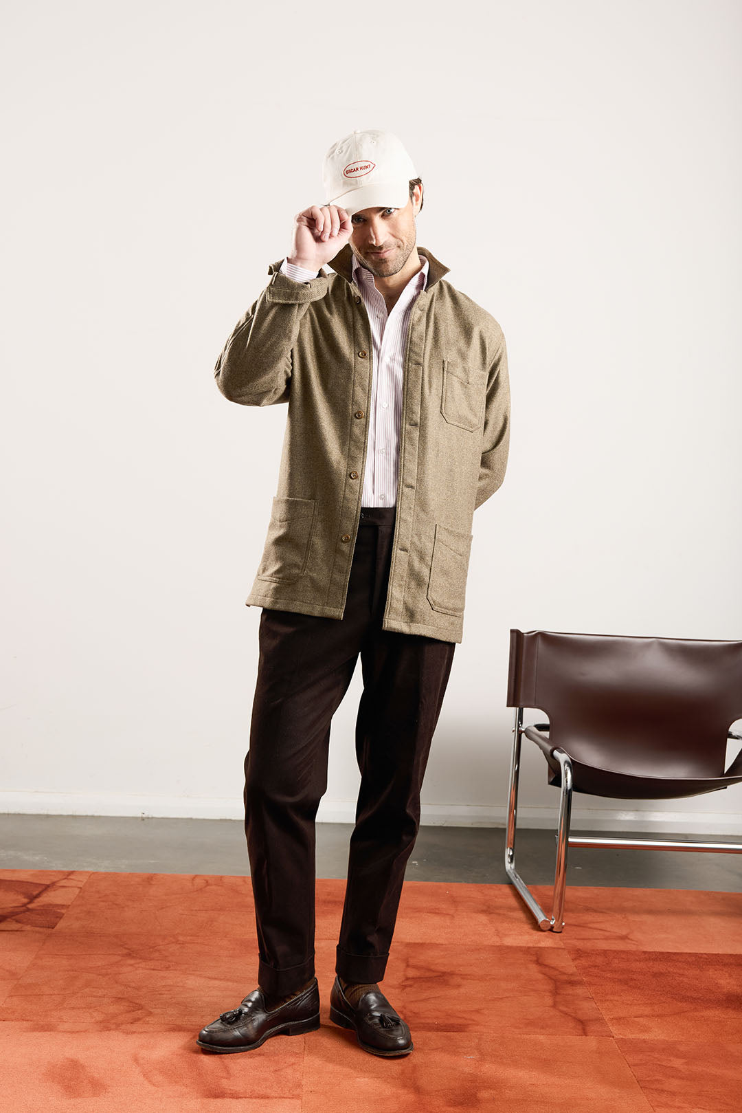 Camel Cashmere Chore Jacket and Dark Brown Brushed Cotton Trousers
