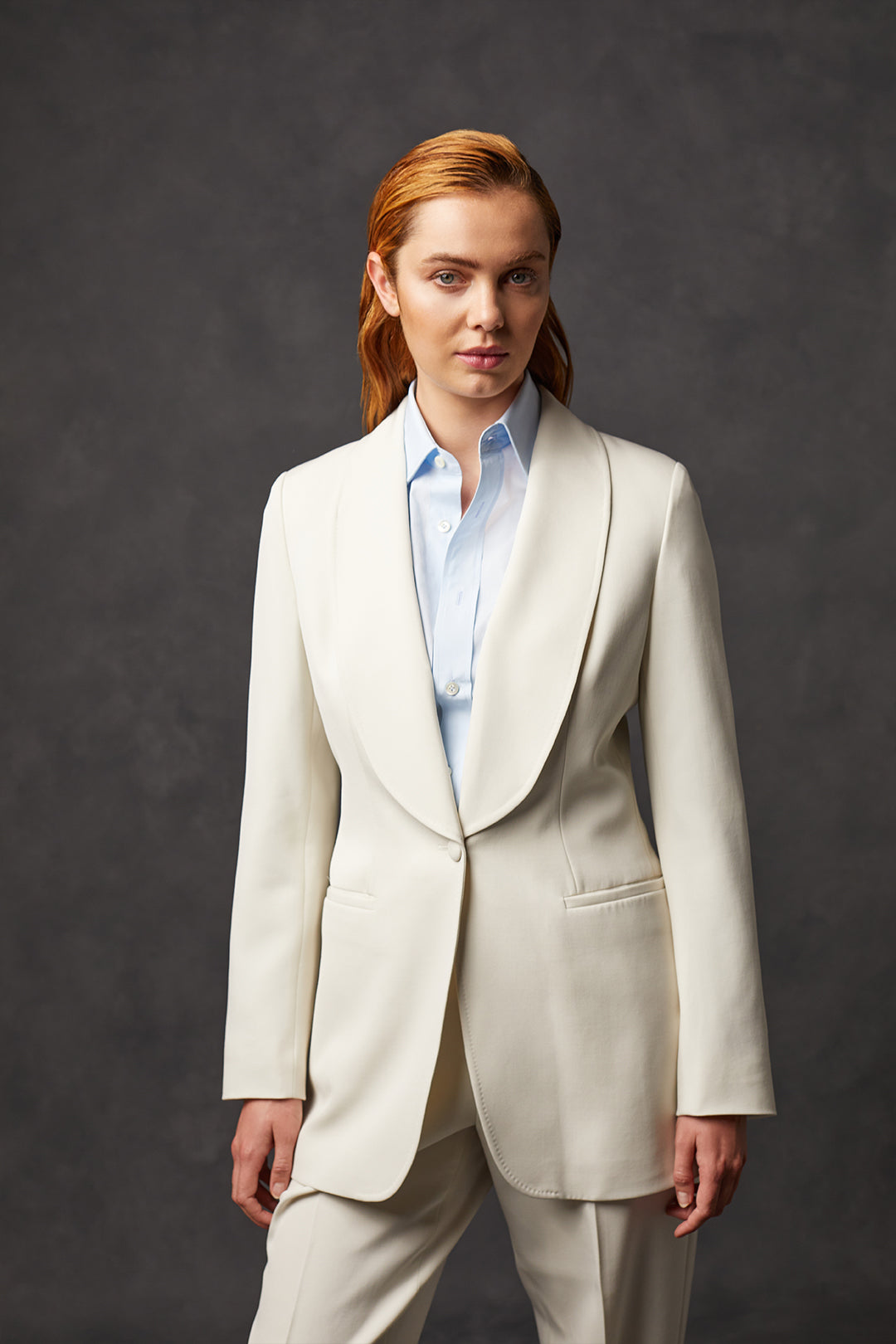 Off White Barathea Single Breasted Shawl Collar Suit Oscar Hunt