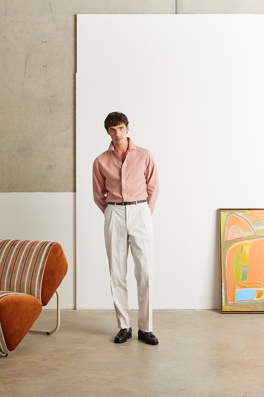 Blush Linen Shirt and Beige Cotton Chinos