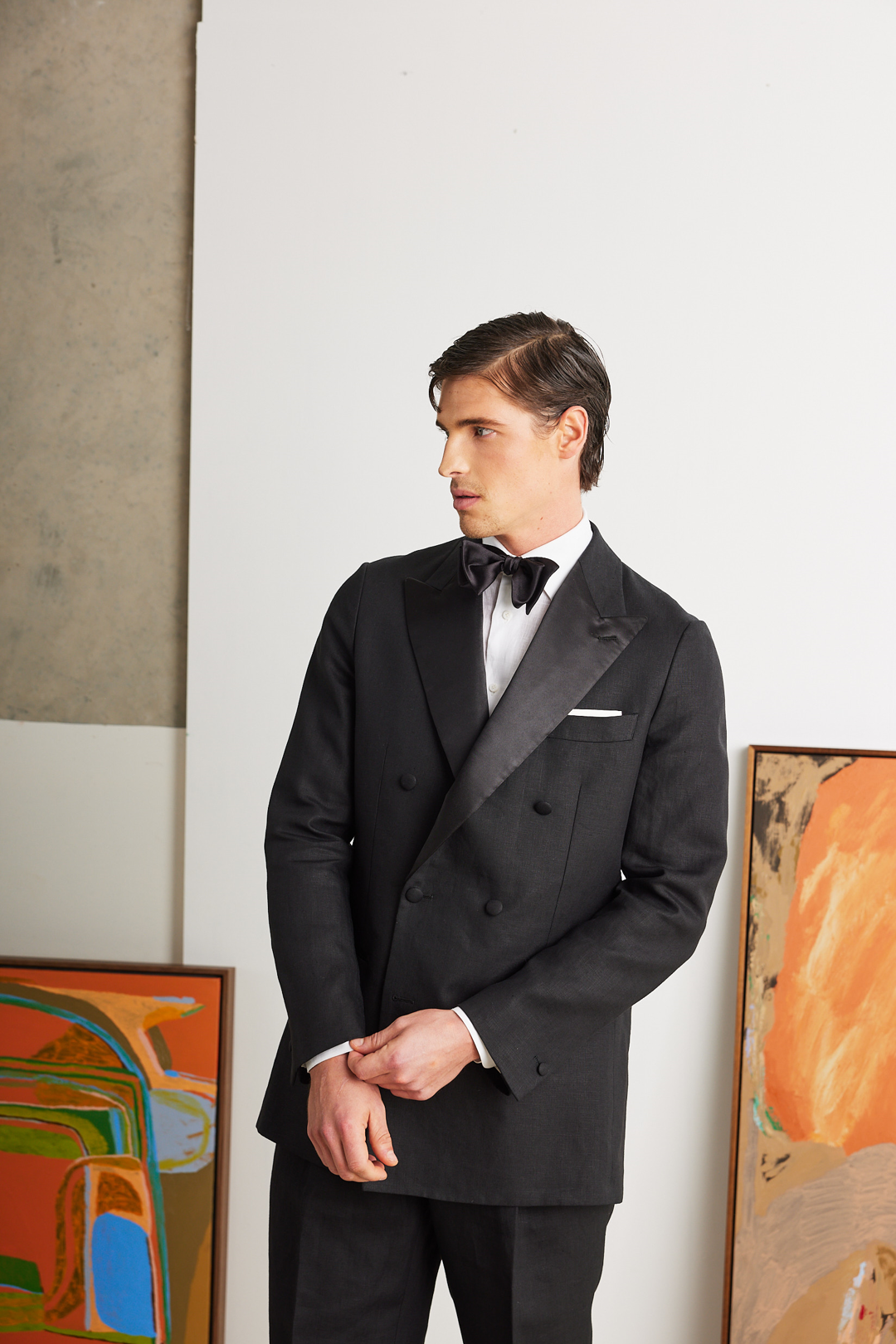 Black Irish Linen Double Breasted Tux