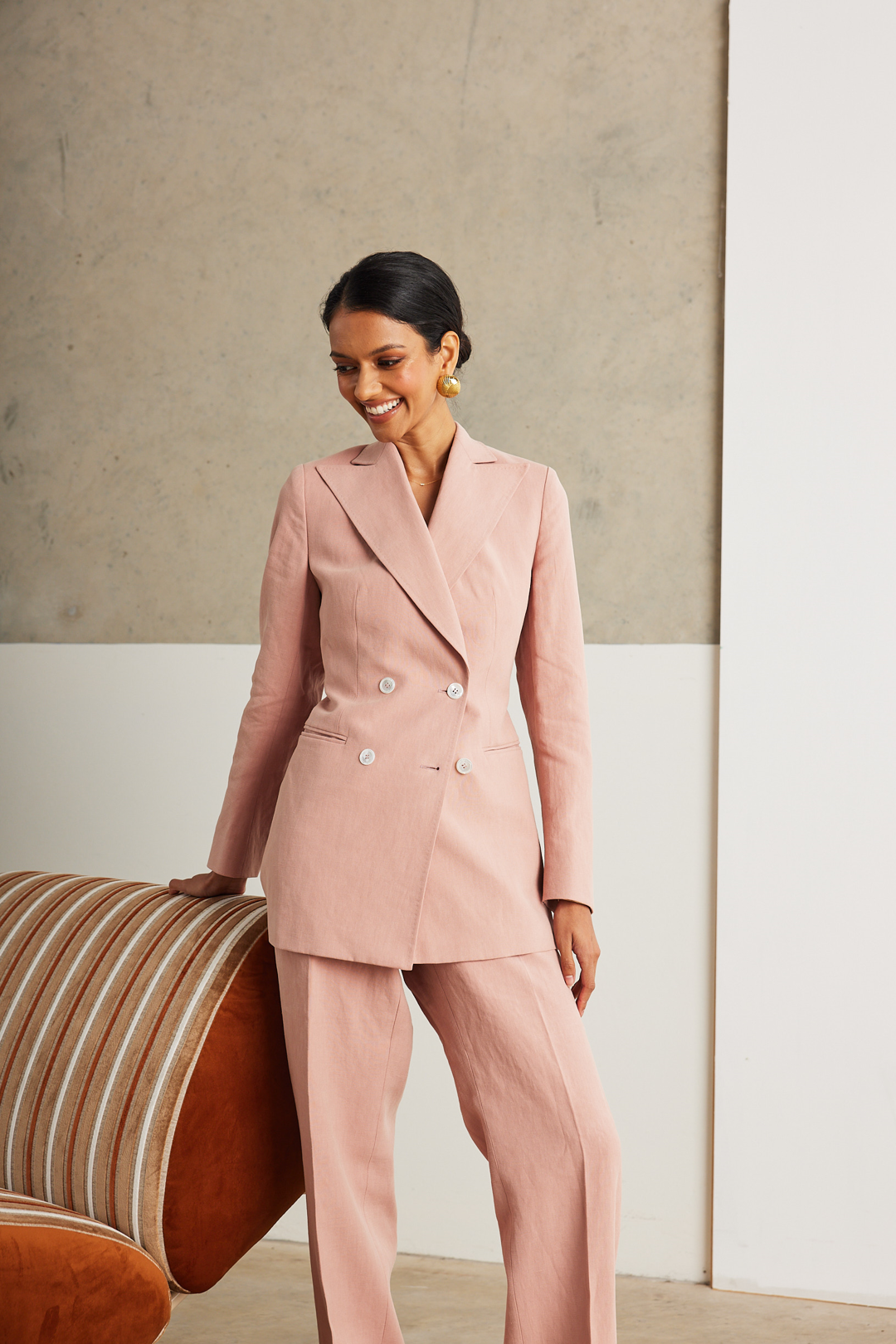 Blush Linen Double Breasted Suit