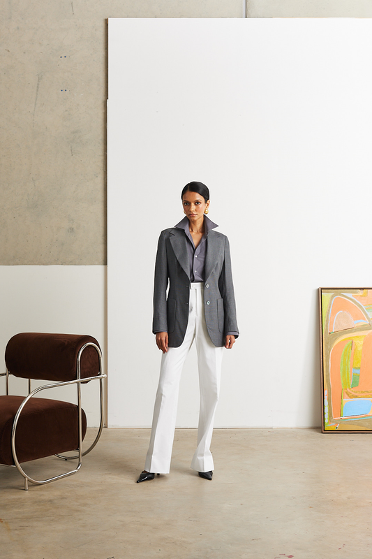 Mid Gray Single Breasted Jacket and White Cotton Trousers