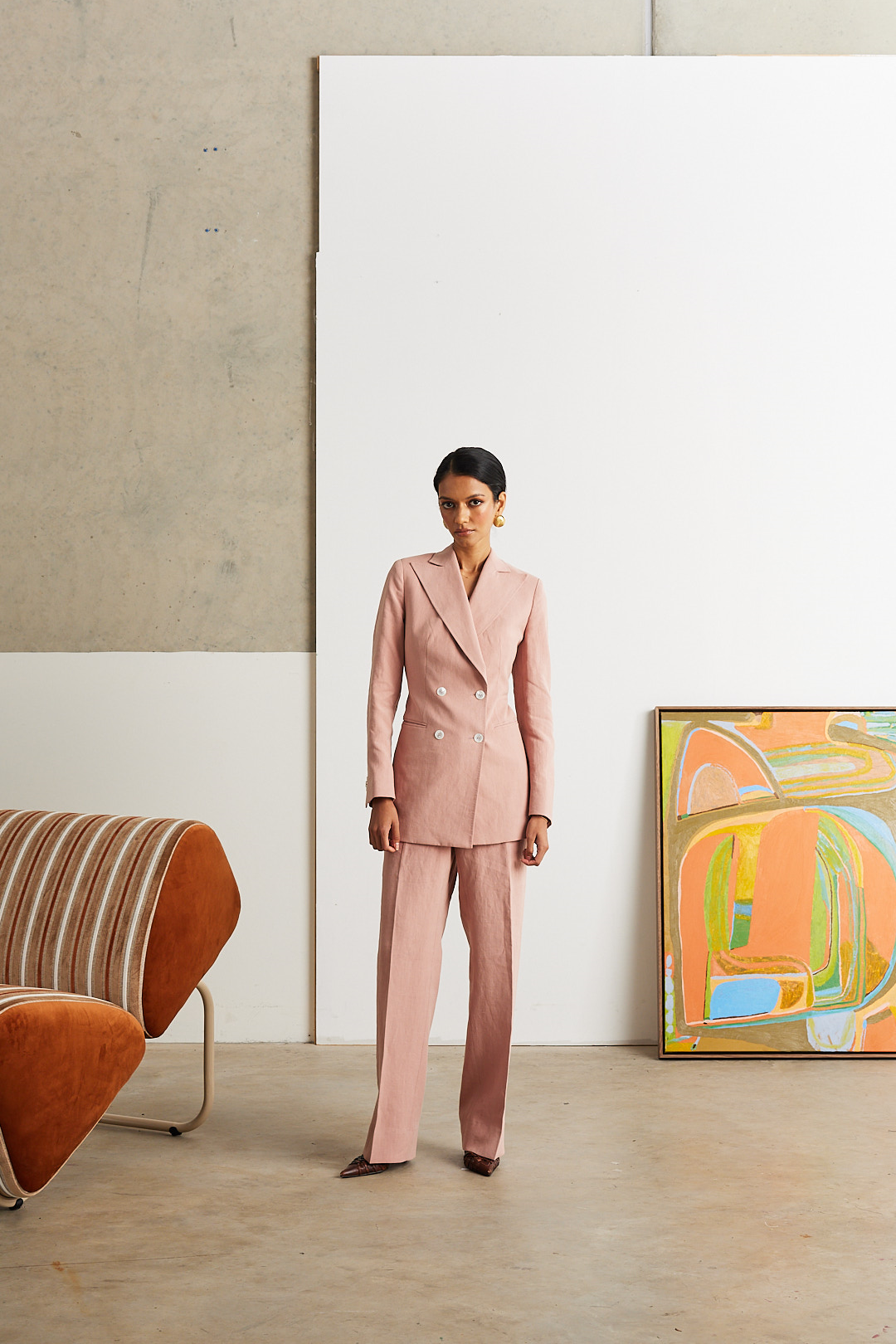 Blush Linen Double Breasted Suit