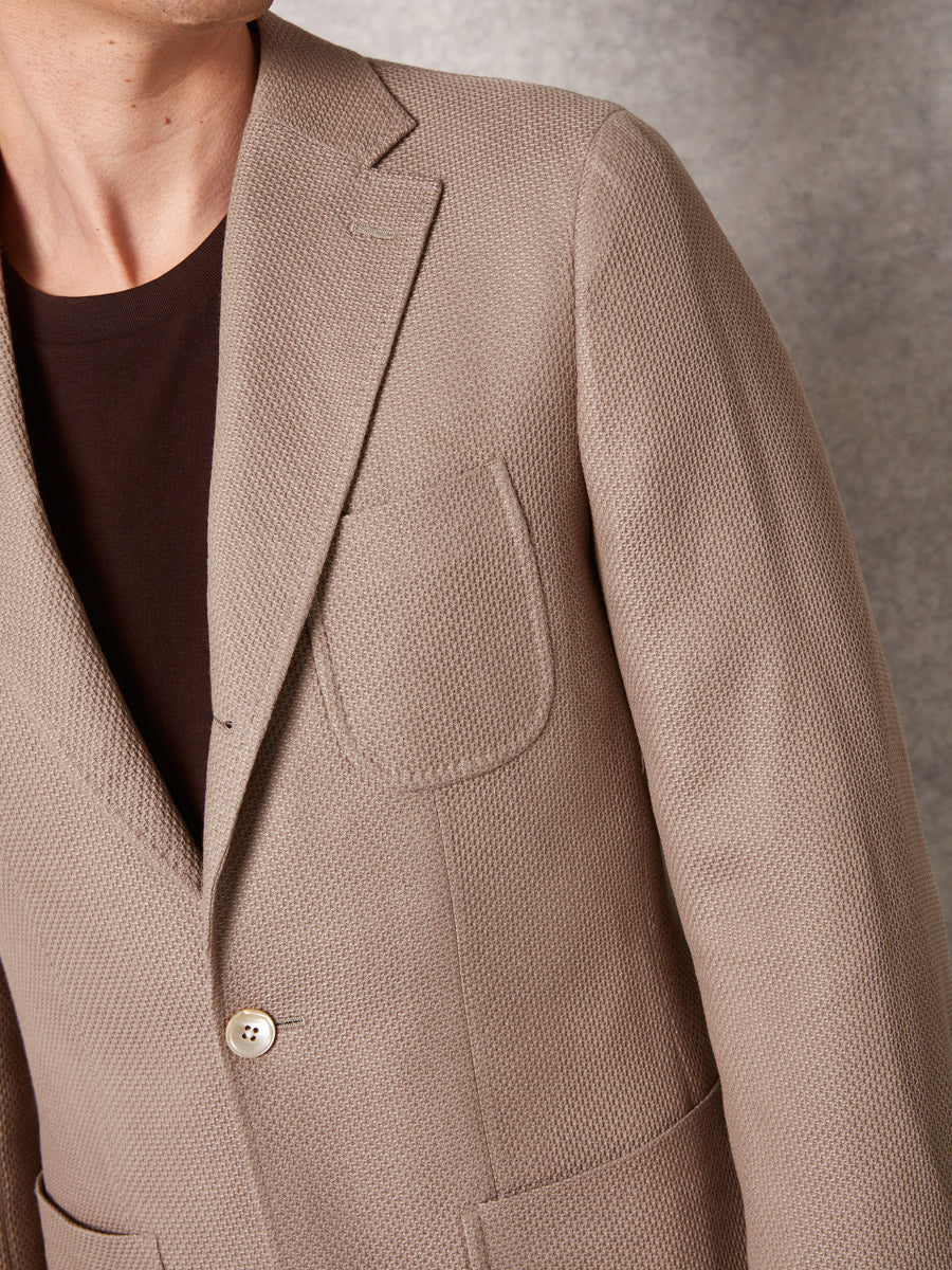 Latte jersey jacket + mid brown cotton trouser - Oscar Hunt